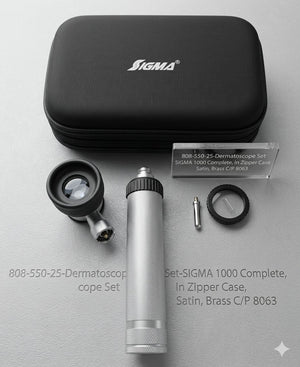 Dermatoscope Set-SIGMA 1000 Complete, In Zipper Case, Satin,Brass C/P 8063