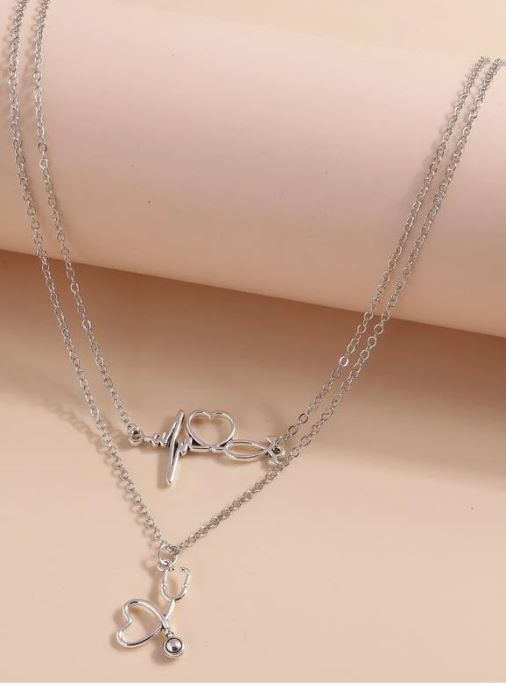 Med Acc-Necklace-Heart & Stethoscope-silver | CHINA Med Acc-Necklace-Heart & Stethoscope-silver | CHINA