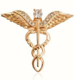 Med Acc-Medical Symbol Caduceus Brooch-Gold