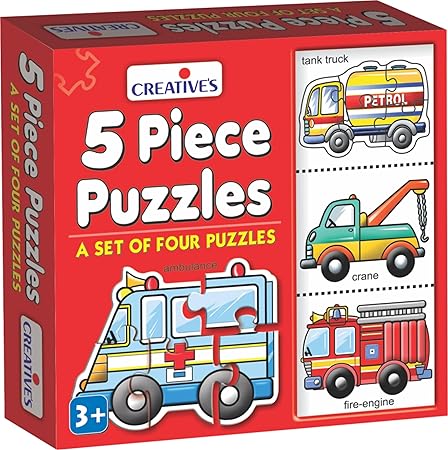 Creative's 5 Piece Puzzles | Educational Jigsaw | Fun With Learning Toy Game | Special Vehicle 5 Piece Puzzles | Knowledge Of Special Vehicle (Tank Truck, Crane, Fire Engine, Ambulance) For Kids 3 &Up | Creative's