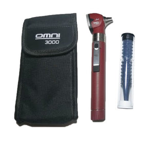 8002-Otoscope Set OMNI 3000 Standard, LED WOSB, Burgundy Color, Soft Pouch