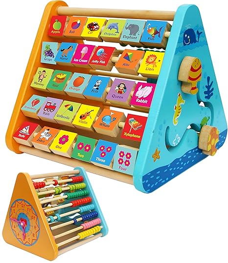 Toyshine 5 in 1 Wooden Activity Centre Triangle Toy | Alphabet, Blocks, Abacus, Clock, Writing | Toys for Babies Montessori Learning Toy for 1-5 Year Old - New | Toyshine Toyshine 5 in 1 Wooden Activity Centre Triangle Toy | Alphabet, Blocks, Abacus, Clock, Writing | Toys for Babies Montessori Learning Toy for 1-5 Year Old - New | Toyshine