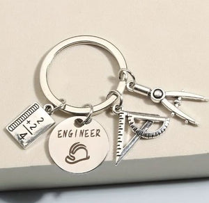Engineer Keychain with Compass, Ruler & Tools