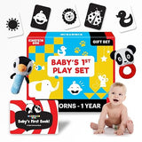 Einstein Box Gift Set for Babies and Newborns ages 0-3-6-9-12 Months | High Contrast Flash Cards for Visual Stimulation & Sensory Development | Gift Set of Rattles and High Contrast Book & Flash Cards