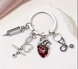 Keychain Set with Heart, Syringe, Stethoscope