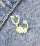 Med Acc-Brooch-Stethoscope & Flower Decor