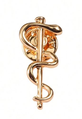 Med Acc-Snake Staff Brooch-Gold Med Acc-Snake Staff Brooch-Gold