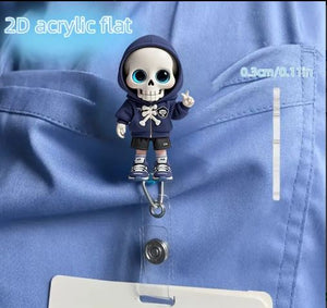 Creative Doctor/nurse Brooch Badge With Retractable Easy Pull Buck - le For Students' Id Card, Work Permit Card - skeleton