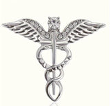 Med Acc-Medical Symbol Caduceus Brooch-Silver