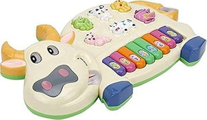 Toyshine Plastic Cow Musical Piano with 3 Modes Animal Sounds, Flashing Lights & Wonderful Music, Multi
