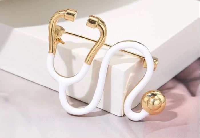Med Acc-Brooch-Stethoscope Design-white Med Acc-Brooch-Stethoscope Design-white